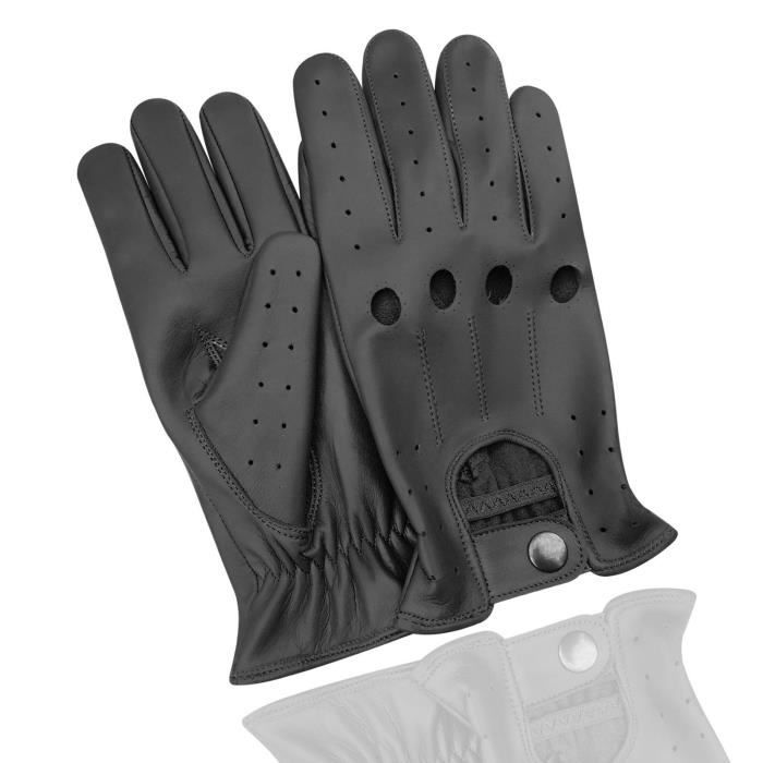 EXCLUSIVES PAIRS DE GANTS EN CUIR CACHEMIRE DE VACHE ITALIENNE POUR LA CONDUITE HOMME – NOIR TAILLE S.