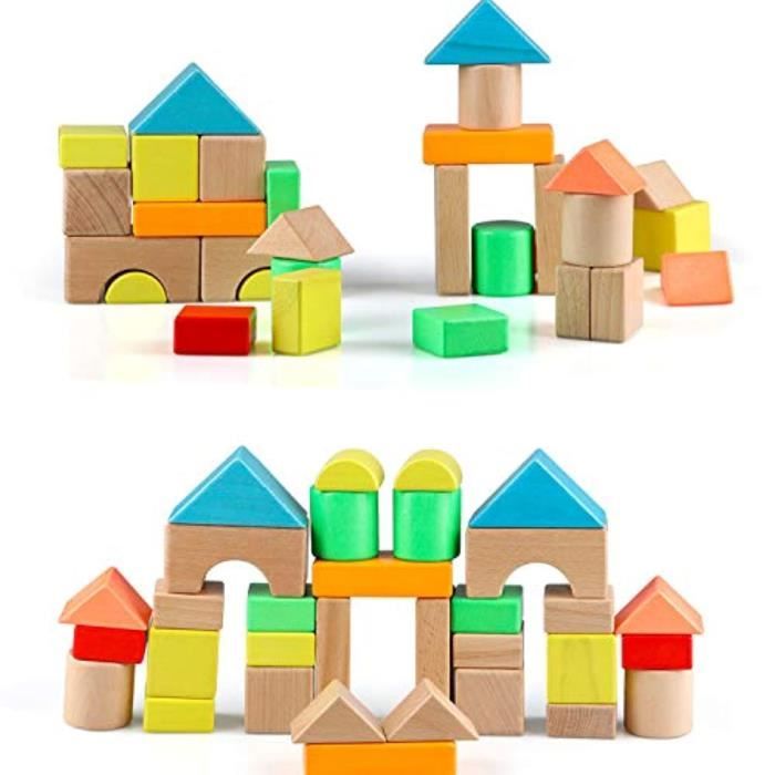 Jeu D'Assemblage QK2JP Blocs en bois blocs de construction pour les tout-petits 13 bois grande construction briques empilables blocs