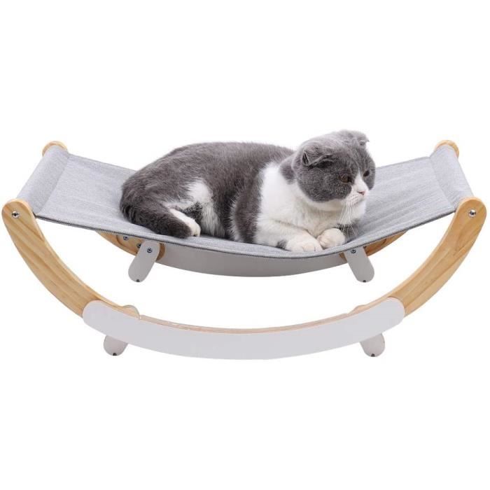 Hamac pour chat,lit pour chat en bois massif,2 en 1 berceau et hamac,lit suspendu pour chat avec cadre en bois durable, meubles pour