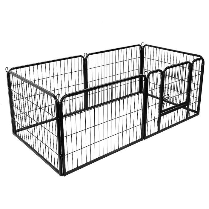Panneaux Parc Enclos pour Chiens Chiots Lapins Métal 60 x 80 cm Noir 6 Panneaux