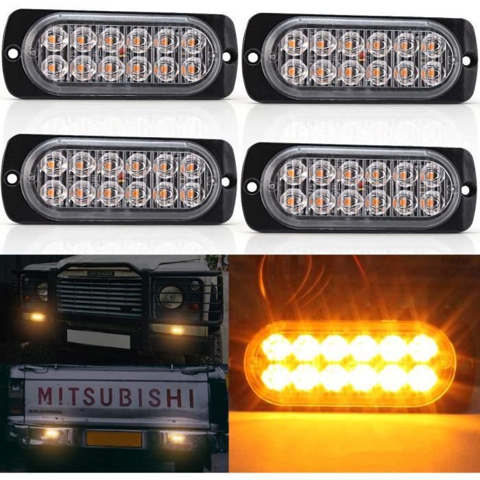 4 x LED Feux Stroboscopique,12 LED Lampe Flash Stroboscope Gyrophare LED