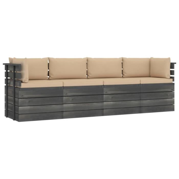 🦈3960Chic - Canapé de jardin à 4 places Canapé droit fixe Contemporain - Canapé d'Extérieur Banquette de jardins avec coussins Bois