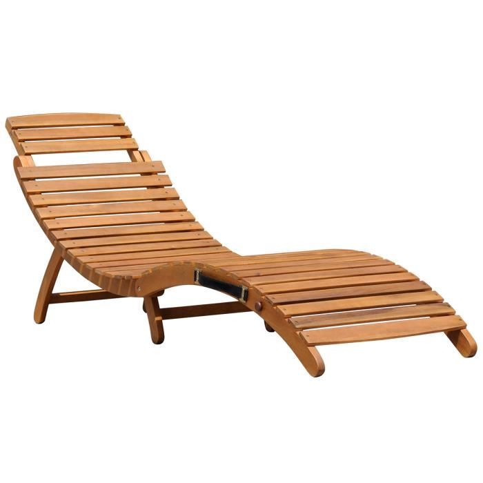 Bain de soleil/transat inclinable en bois - forme courbée - pliable et résistant
