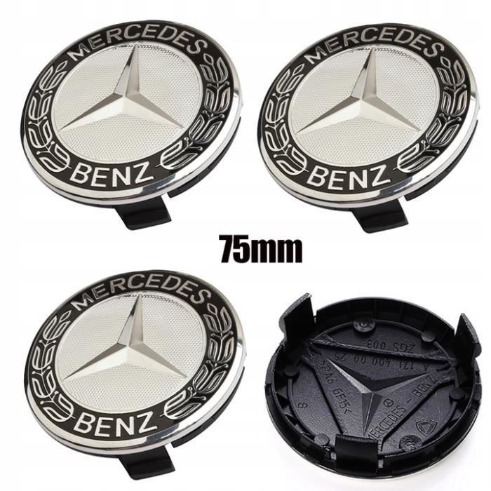 juxinchang - 4x 75MM Noir blanc Mercedes Benz origine Logo Enjoliveurs Centre De Roue Cache Moyeu Emblème