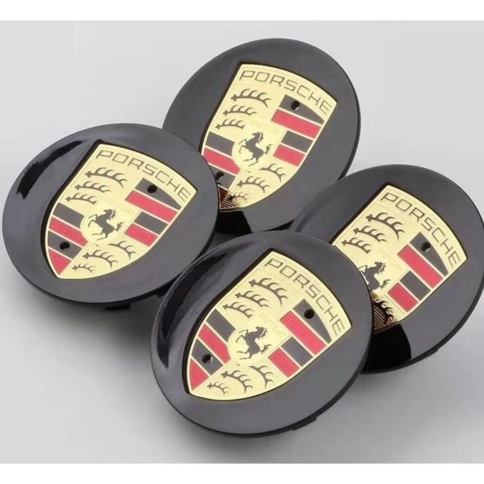 4 x centre de roue cache moyeu Porsche noir courbée 76mm logo couleur