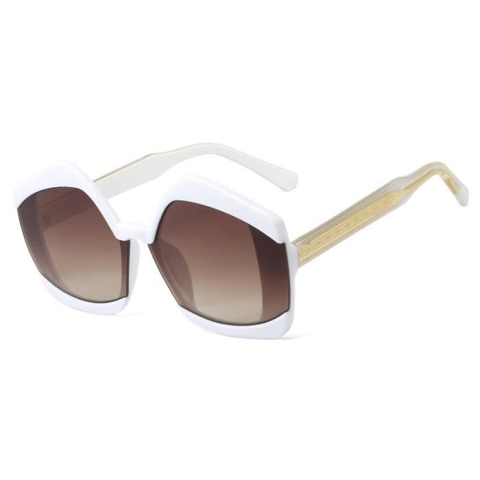 Lunettes de Soleil,Peekaboo polygonale lunettes de soleil pour femmes brun blanc 2021 mode grand lunettes - Type white with brown