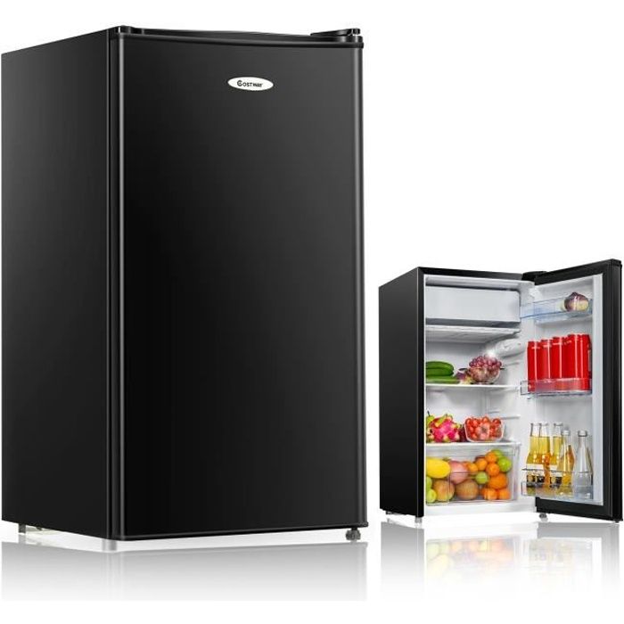 COSTWAY Frigo Combiné Mini Réfrigérateur 91 L Mini-frigo avec Lumière LED Thermostat Réglable 49x45x84cm Porte Réversible Noir
