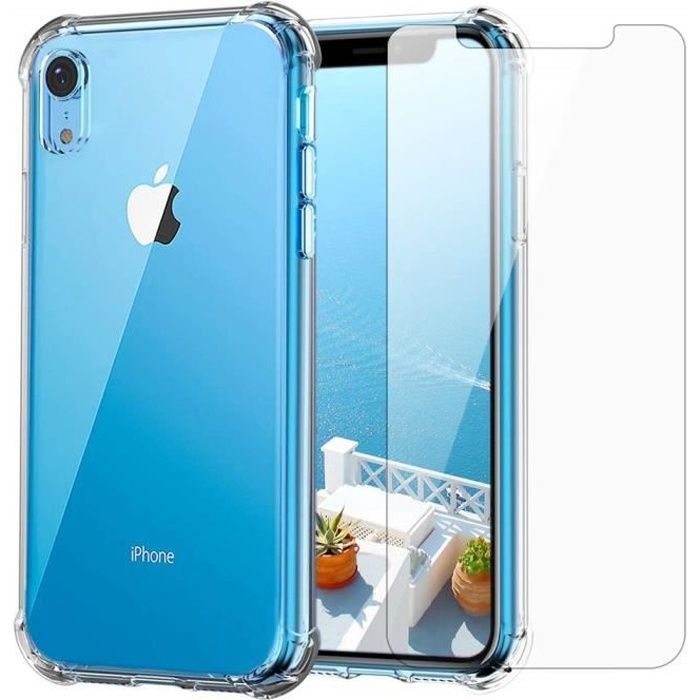 Apple Pack iPhone XR - Transparent Coque Silicone + Verre Trempé -Restart-