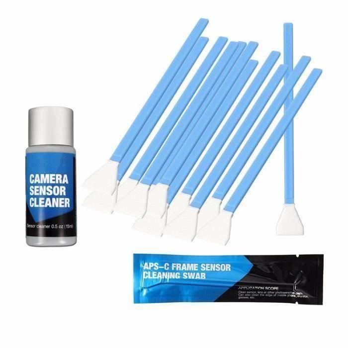 12pcs Kit de Tampons de Nettoyage Capteur avec Nettoyant Liquide pour appareils-photo Nikon Canon Sony APS-C