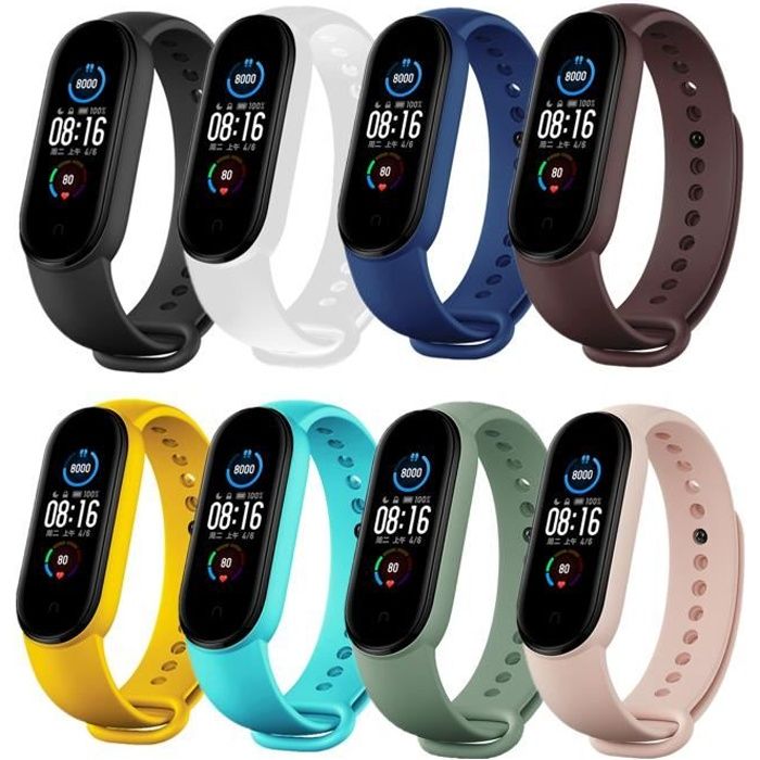 8 Pièces Bracelet Silicone Compatible Pour Xiaomi Mi Band 5