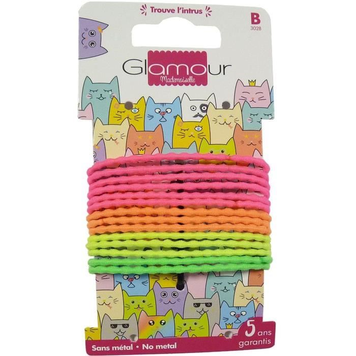 Glamour Mademoiselle Elastiques cheveux fantaisie fluo lot x14