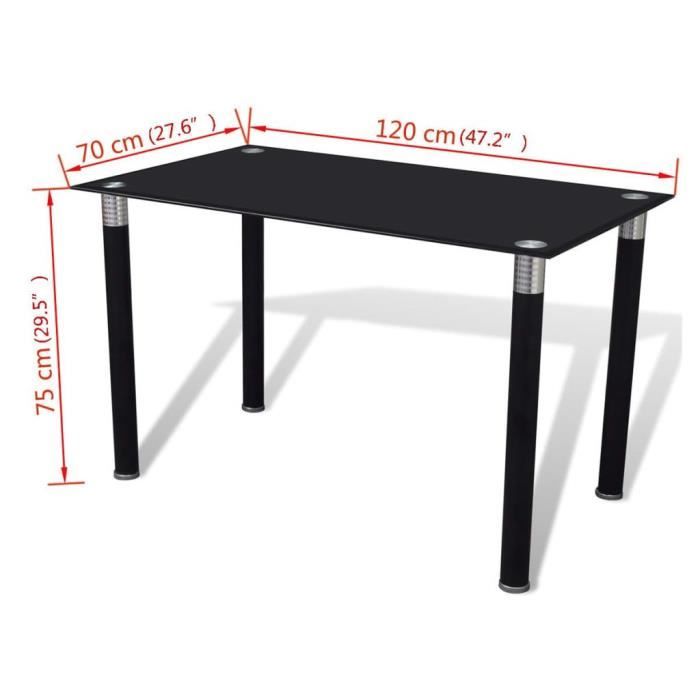 Table à manger Noire avec plateau en verre trempé de Salle à manger ou cuisine 120 x 70 x 75 cm