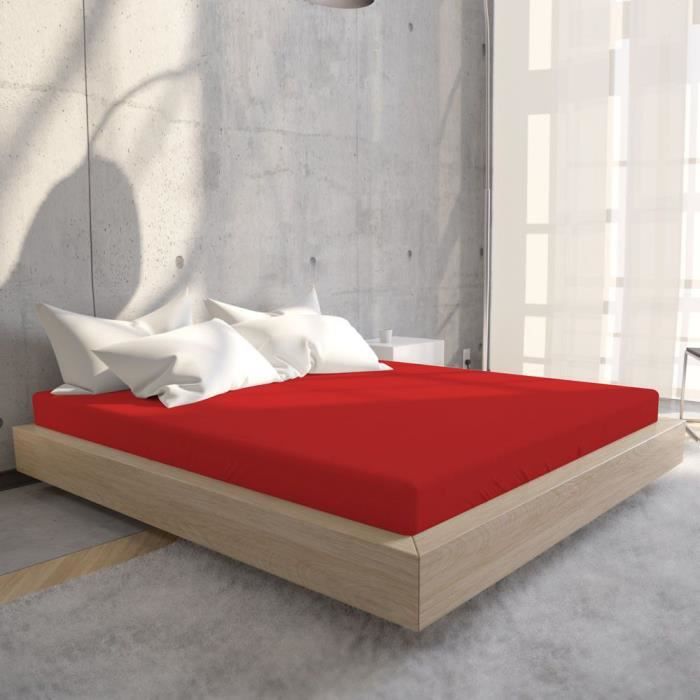 Drap housse uni simple jersey 135 gr/m² - 160/180 x 200 cm - rouge 8591