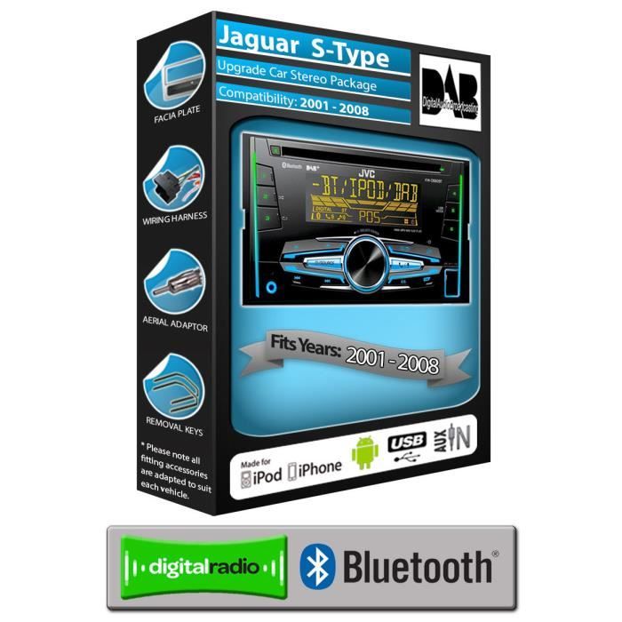 Jaguar S Type car stereo, JVC CD USB AUX input DAB radio Bluetooth kit