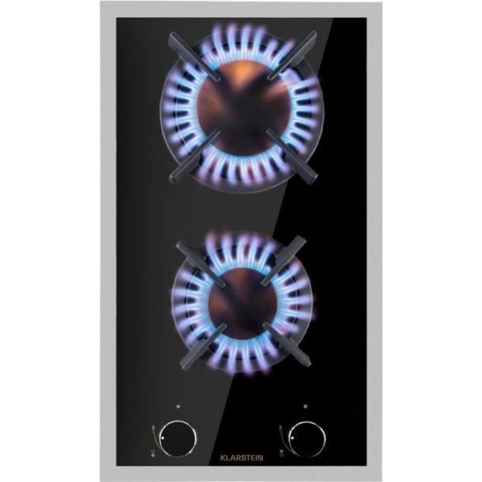 Plaque gaz 2 feux encastrable - Klarstein - 30 cm - tables de cuisson vitrocéramique - plaque de cuisson gaz - cuisinière - noir