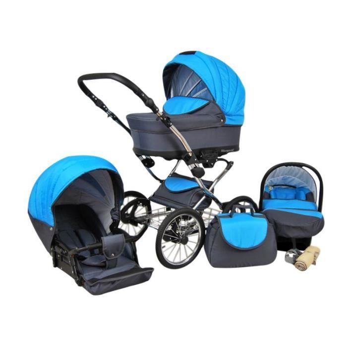 MARGARET 3 EN 1 POUSSETTE COMBINÉE AVEC SIÈGE AUTO 13 PLATINE & BLEU CLAIR