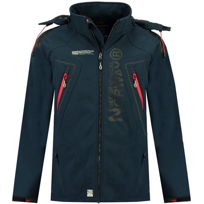 Geographical Norway Techno Veste Softshell Homme, Capuche Détachable Gr. Petit, Bleu Marine