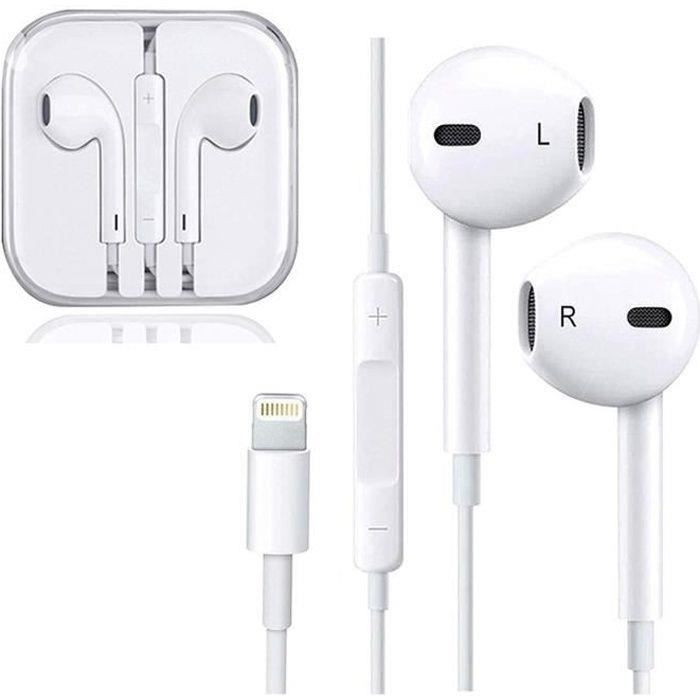 Écouteurs intra-auriculaires compatibles avec IPhone et écouteurs filaires stéréo avec microphone connexion Bluetooth Blanc