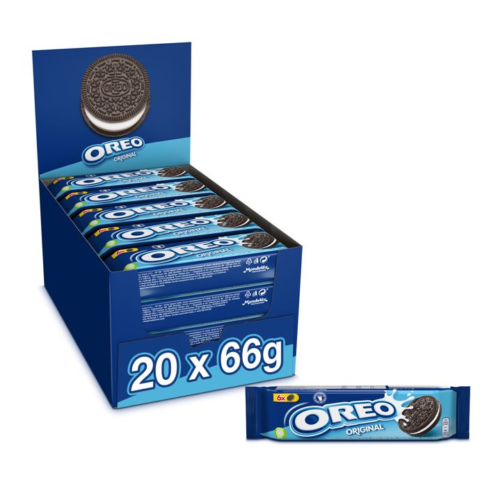 OREO Classique - Biscuit cacaoté fourré Goût Vanille - Présentoir de 20 paquets x 66 g