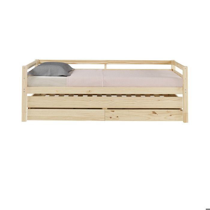 Pack lit banquette gigogne avec matelas Alma   Bois naturel 90x200 cm