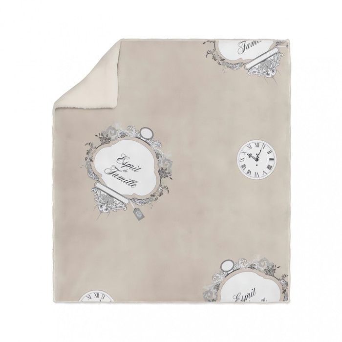 SOLEIL D' OCRE Plaid polaire sherpa microfibre Esprit de Famille - 110 x 160 cm - Taupe