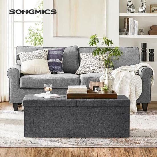 Songmics® banc pouf Coffre de rangement Capacité 120 L Banquette de rangement grise foncé 110 x 38 x 38 cm LSF76GYZ
