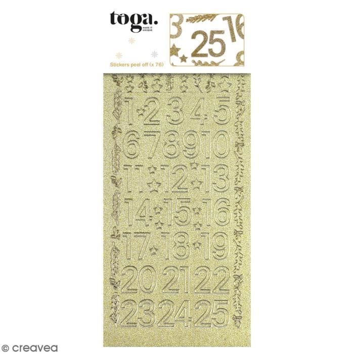Stickers peel off - Chiffres de l'avent dorés - 76 pcs