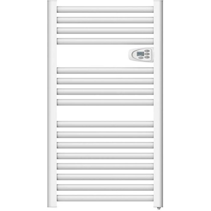 Radiateur sèche-serviette électrique 500W à inertie sèche blanc - Ecran LCD - Barres rondes
