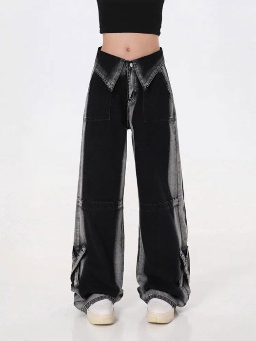 JEANS,Jean ample taille haute pour femme avec pantalon à jambes larges fendu sur le devant Bleu JEANS,Jean ample taille haute pour femme avec pantalon à jambes larges fendu sur le devant Bleu