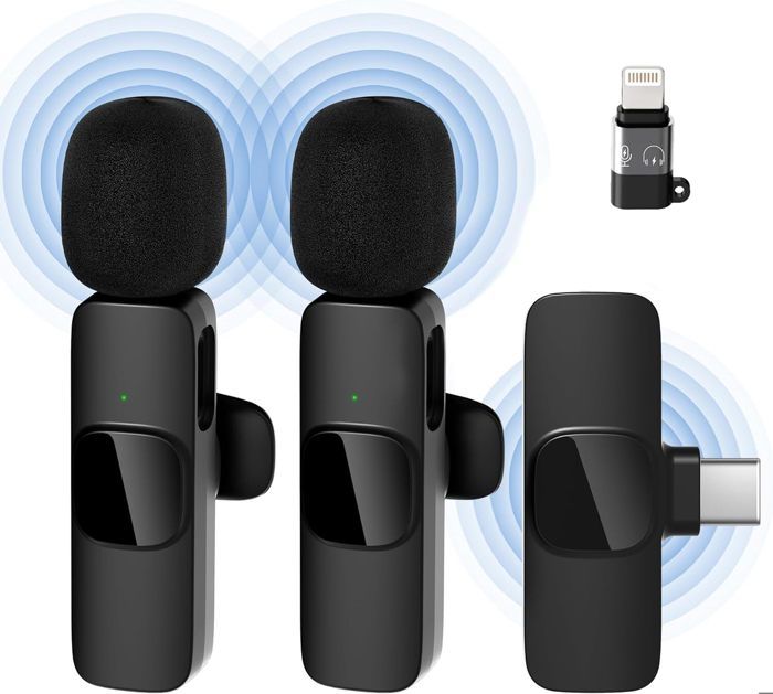 Micro Cravate sans Fil pour Enregistrement vidéo, Diffusion en Direct, Podcast, vlog, Youtube/TikTok (iOS&USB-C/ 2MIC)