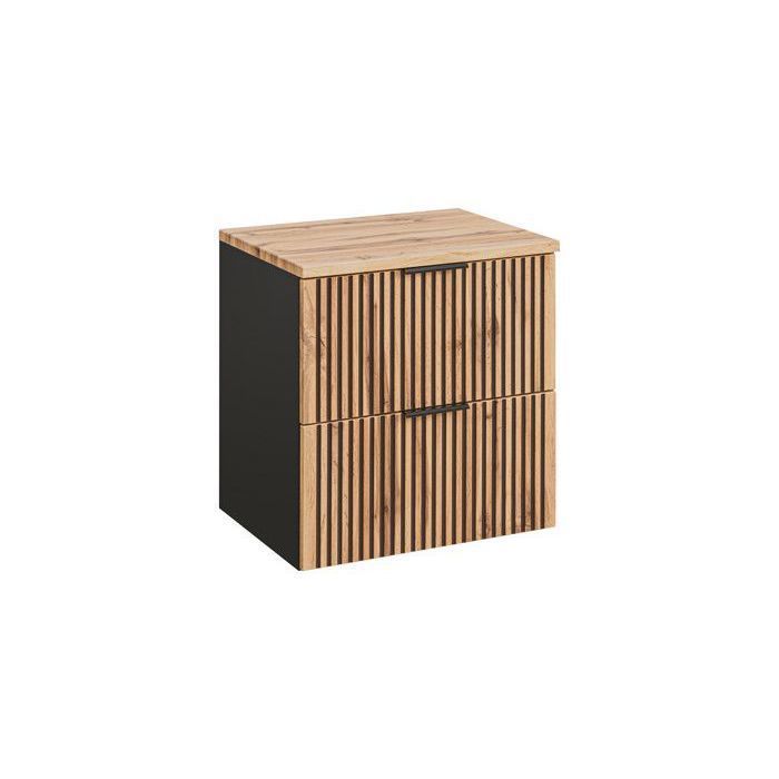 Meuble de salle de bain à suspendre avec le plan XILO - noir et chêne - 80 cm
