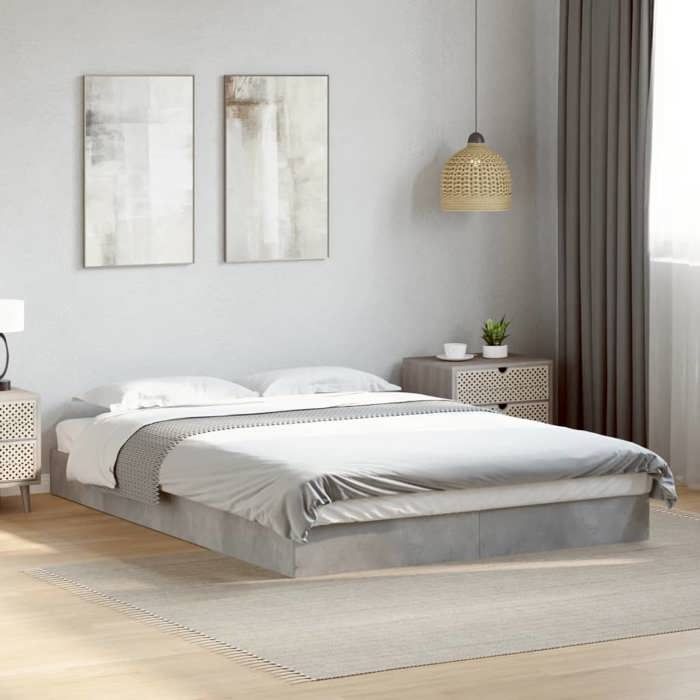 vidaXL Cadre de lit gris béton 140x200 cm bois dingénierie meuble de chambre à coucher sommier lit de palette lit lit 842024