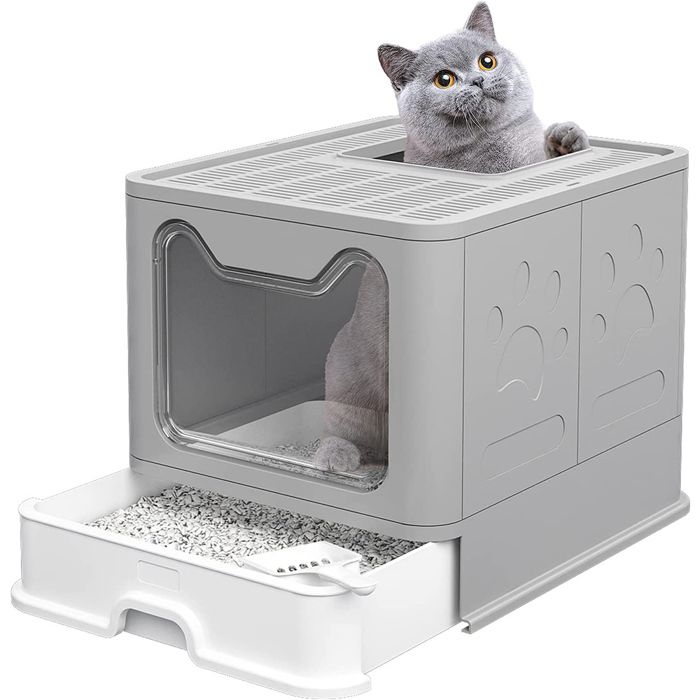 Meilleurs prix pour QUIIENCLEE -Maison de toilette  Easy Clean - Bac à litière chat 51 × 41 × 38 cm