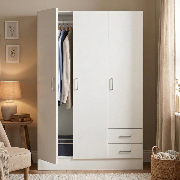 Dmora - Armoire 3 portes Anci 120x50xh170 cm Blanc Panneau effet bois Dmora - Armoire 3 portes Anci 120x50xh170 cm Blanc Panneau effet bois