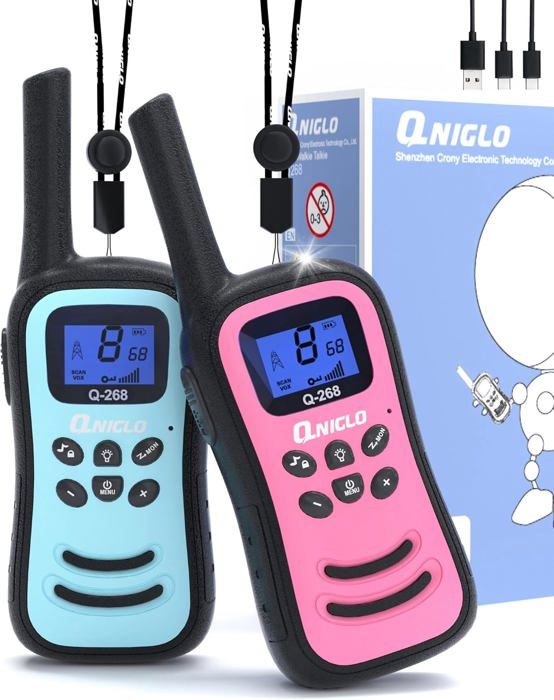 TUCHUNME Talkie-walkie pour enfants rechargeable longue portée radio 2 voies jouets avec 8 canaux 3,2 km batteries au lithium rétroéclairées lampe de poche LCD cadeau pour garçons et filles en plein