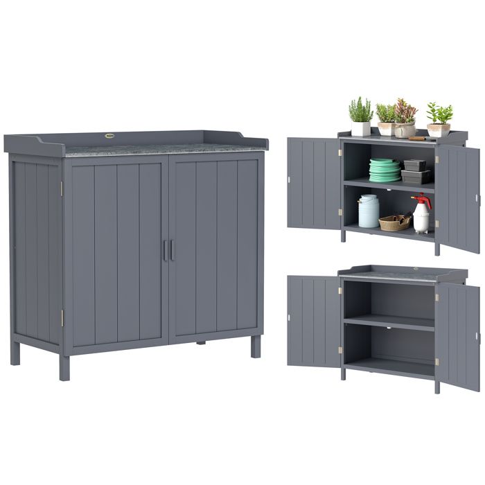 Armoire de rangement de jardin - Outsunny - double porte - étagère plateau - en bois massif - 98 x 48 x 95.5 cm - gris
