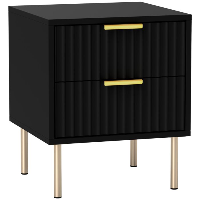 Table de chevet - HOMCOM - cannelée avec 2 tiroirs et pieds en acier - pour chambre à coucher salon - dim. 40 x 39 x 48 cm - noir