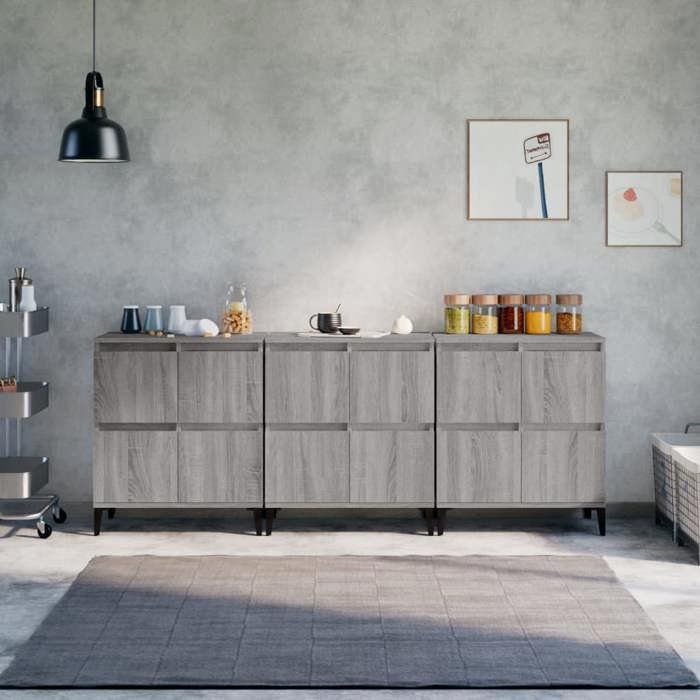 Bahut de SalonArmoire de CuisineLot de 3 Buffets pour Salle à Manger sonoma gris 60x35x70 cm bois dingénierie BONNIE B779