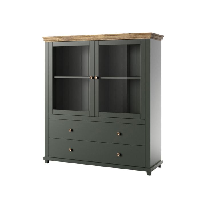 Vaisselier 2 portes 2 tiroirs Petits-meubles - Martin - 126 x 42 x 138cm - Vert et bois