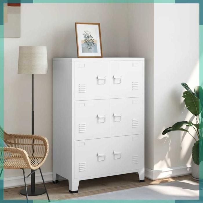 ASHATA Coffre de rangement industriel Blanc 75x40x115 cm Métal -FHE339629