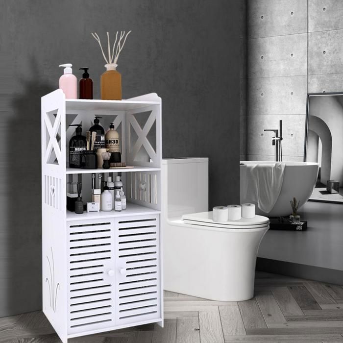 YIYI. ARMOIRE DE SALLE DE BAIN DOUBLE PORTE EN PVC RÉSISTANT À LHUMIDITÉ - 3 COUCHES - BLANC - 40*25*90CM.