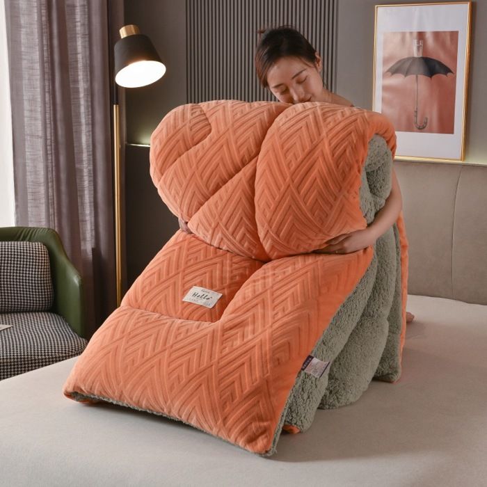 Couette Réversible Cachemire Hiver 200x230 cm Couverture Épaisse Chaude en Laine Peluche Courtepointe Douce Double Face Orange