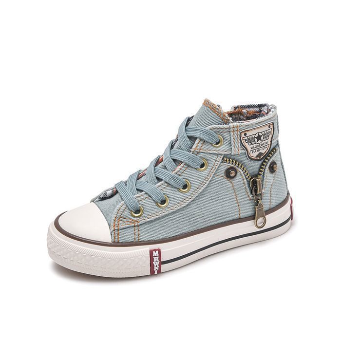 INSFITY Baskets Haute en Toile Enfant Chaussures Léger en Denim Respirante Antidérapant Pour Garcon et Fille - Bleu Clair