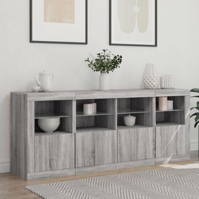 MGH - TOP Buffet de rangement - Cabinet/Commode moderne - avec lumières LED - Sonoma gris - 163x37x67 cm - LV465