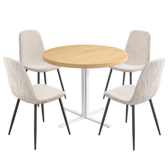 Table ronde - Ensemble salle à manger - Doré chêne - Blanc crème - Résistant à leau Table ronde - Ensemble salle à manger - Doré chêne - Blanc crème - Résistant à leau