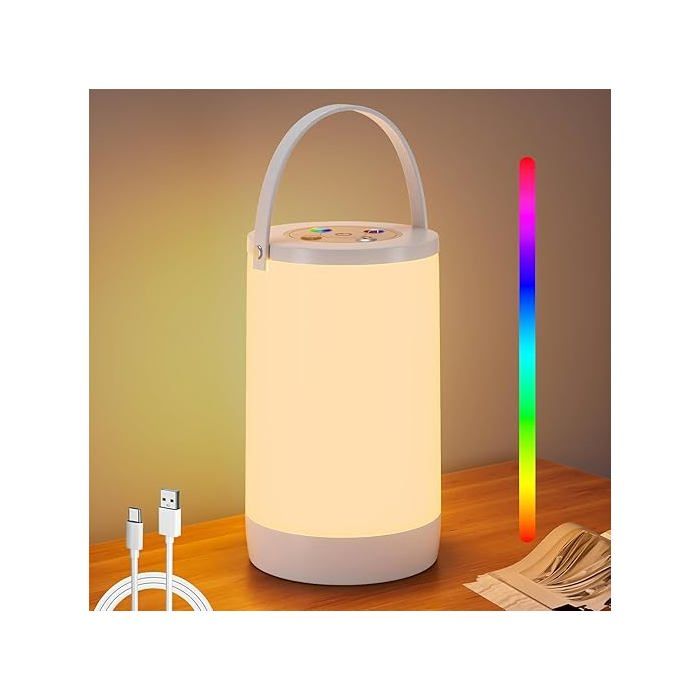 Lampe Chevet Tactile Veilleuse Fil Rechargeable avec Blanc Chaud et RGB Couleurs pour Chambre Enfant Salon Camping Cadeau