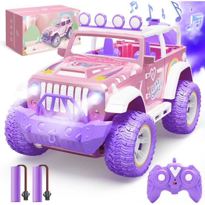 Voiture télécommandée DEERC 116 Rose pour Filles avec Brouillard et Musique SUV Tout-Terrain