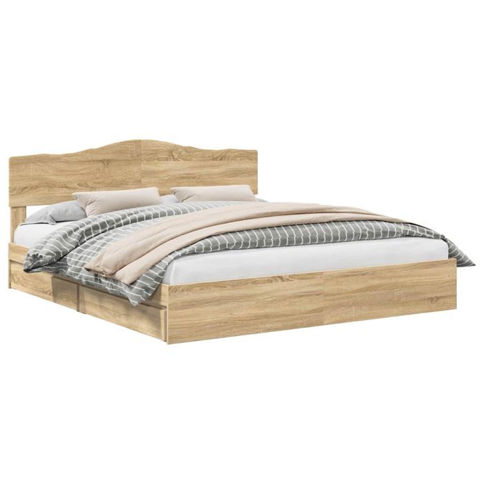 Lit de rangement en bois dingénierie - vidaXL - Chêne Sonoma - 180x200 cm - Cadre à lattes - Tiroirs de rangement