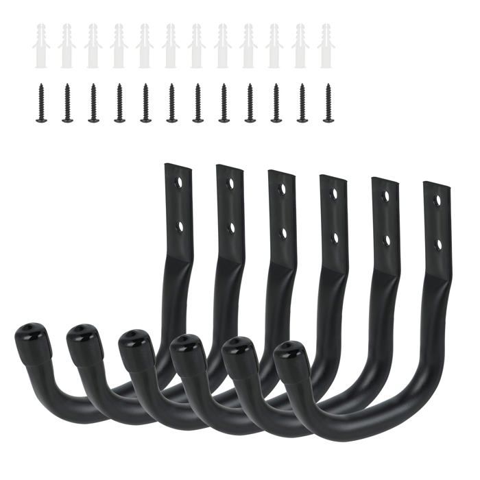 Crochet mural porte-vélo - 6 Pcs Support robuste garage échelle outil 9x11cm - Noir Aucuneary
