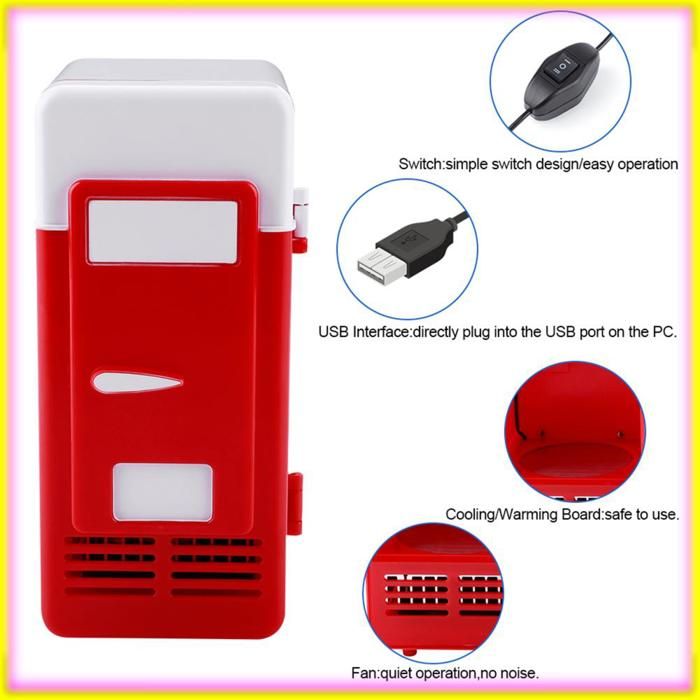 keenso Mini réfrigérateur USB LED Mini USB Réfrigérateur USB Réfrigérateur Boissons Canettes electromenager classique Rouge